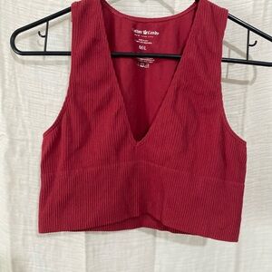 Cotton Candy Red Ribbed Crop Tank Top